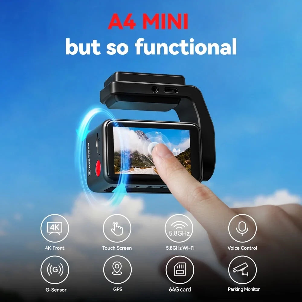 REDTIGER A4 Dash Cam 4K, Dash Cam Front and Rear with 5.8G Wifi & GPS, Touch Screen Dash Cam, Voice Control, Super Night Vision, G-Sensor, Free 64GB Card