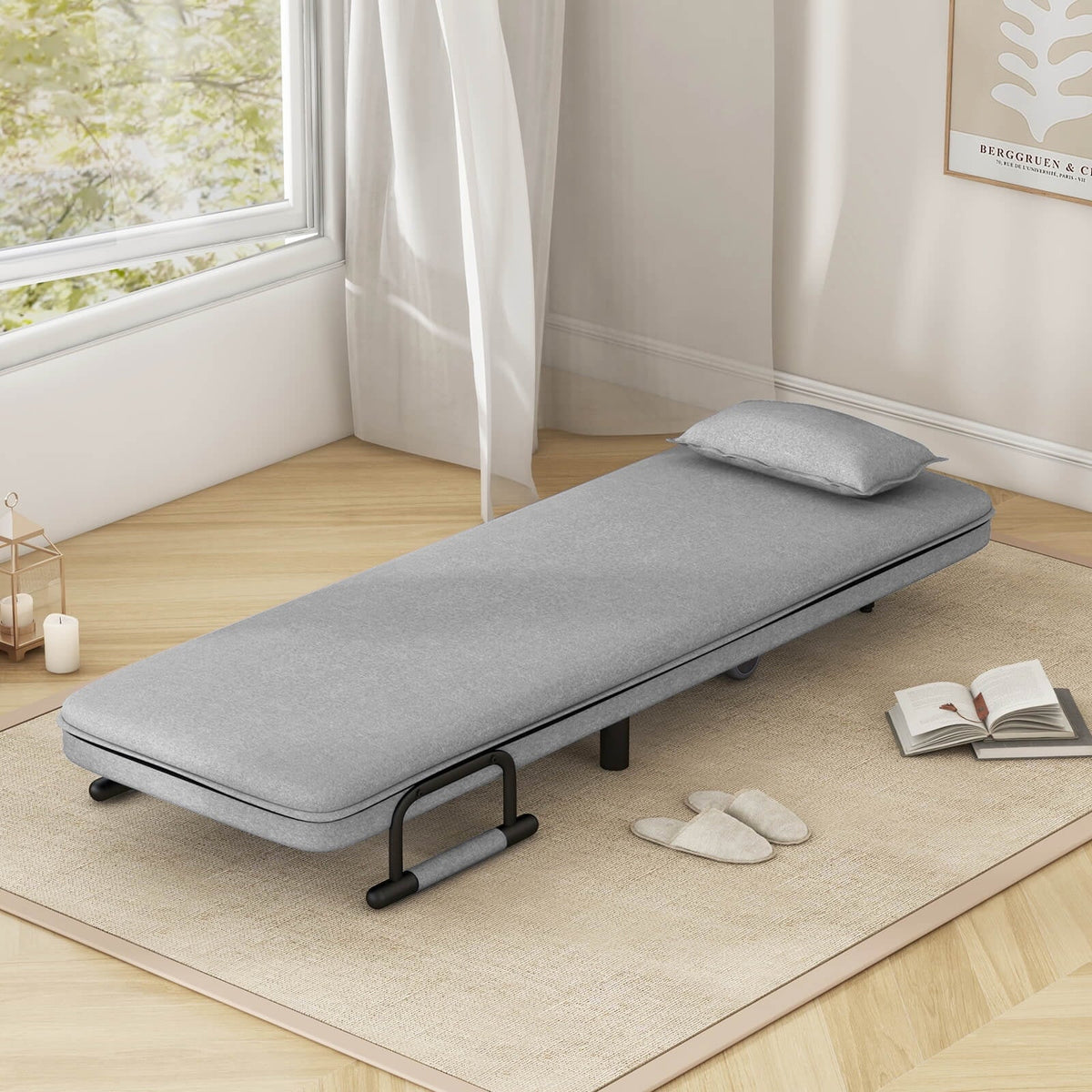 Costway 3-in-1 Convertible Sofa Bed with 5-Position Adjustable Backrest & Lumbar Pillow Brown