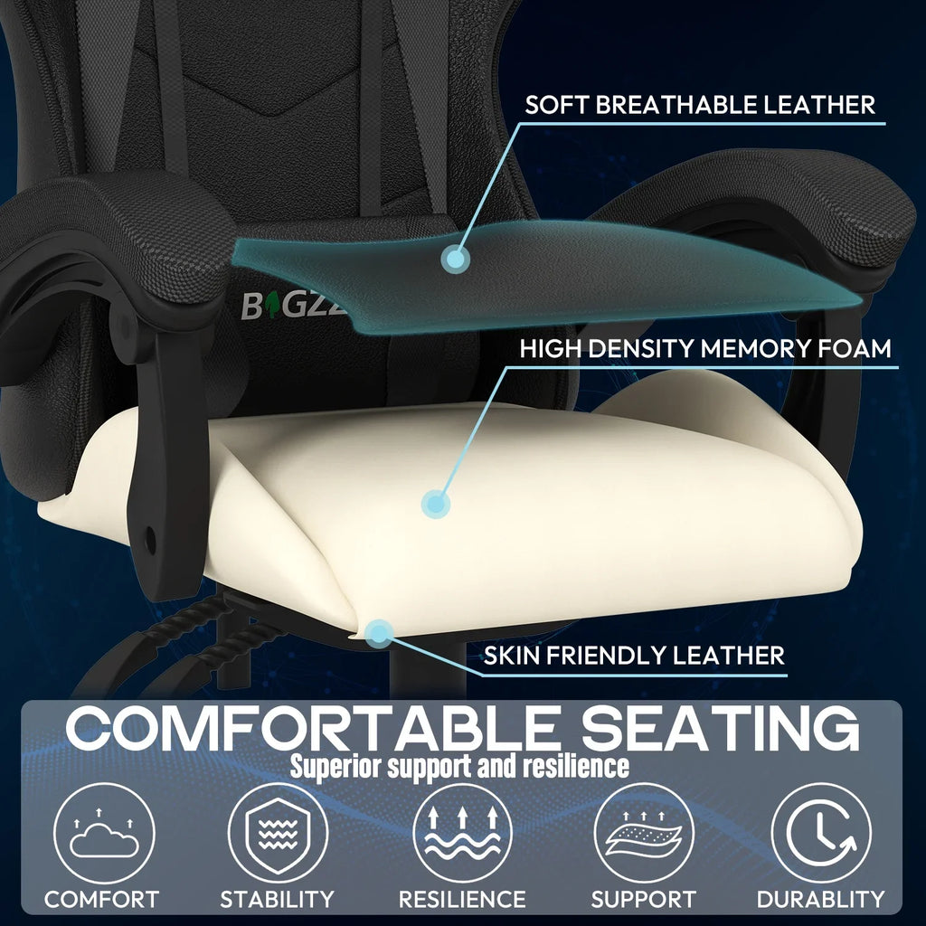 Bigzzia Gaming Chair with Heated Cushion, High Back Video Game Chairs with Pillow and Lumbar Support, Green