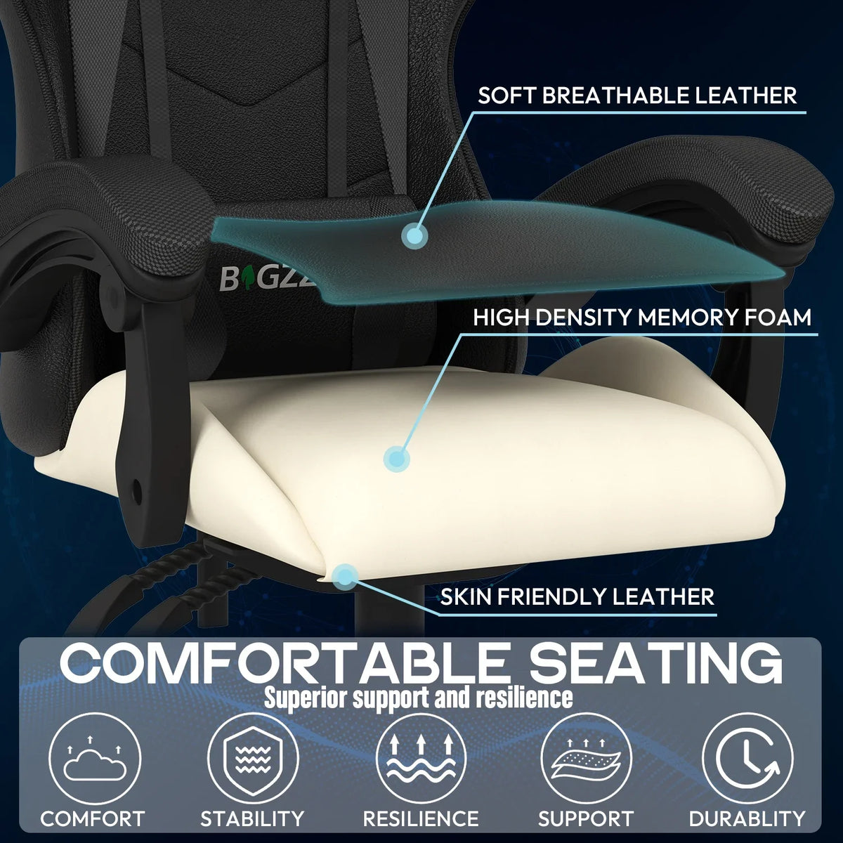 Bigzzia Gaming Chair with Heated Cushion, High Back Video Game Chairs with Pillow and Lumbar Support, Green