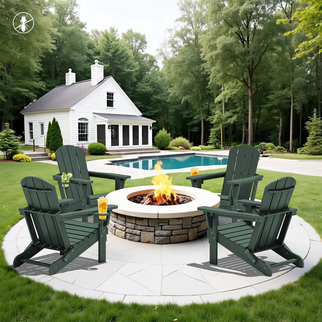 SERWALL Outdoor Adjustable Folding HDPE Adirondack Chairs Set of 2 with Cup Holder, Gray
