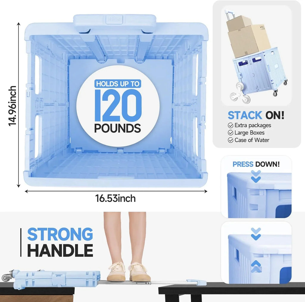 Collapsible Rolling Crate for Stair Climbing: Rolling Cart for Shopping Teacher Laundry (Milky White)
