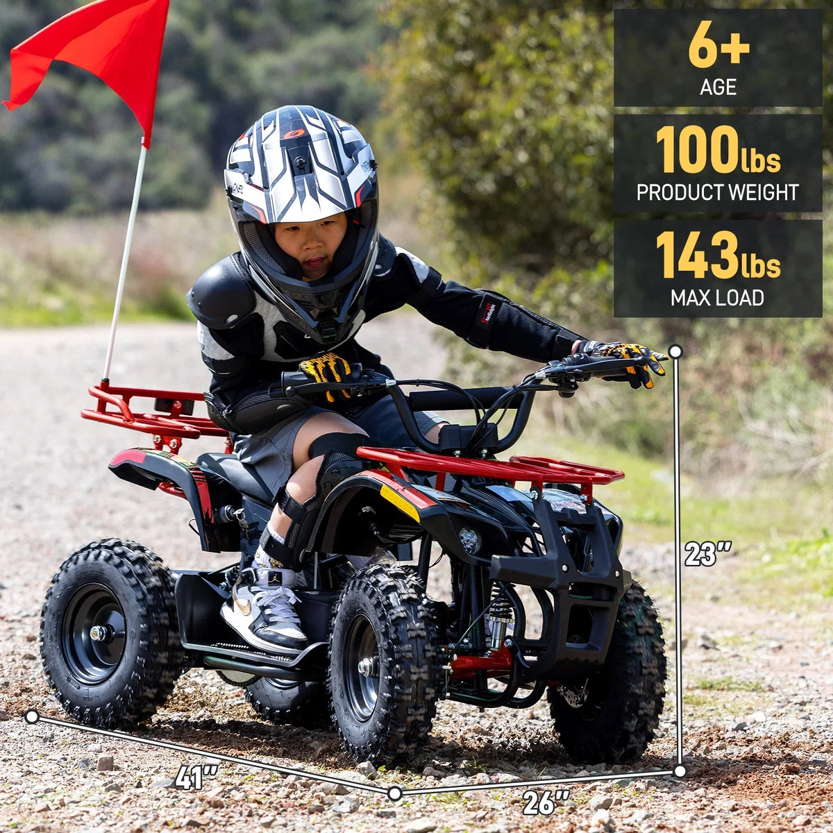 Aoemoe 500W 36V Battery-Powered Ride-On Off-Road 4-Wheeler �C 15 Mile Range, Flame