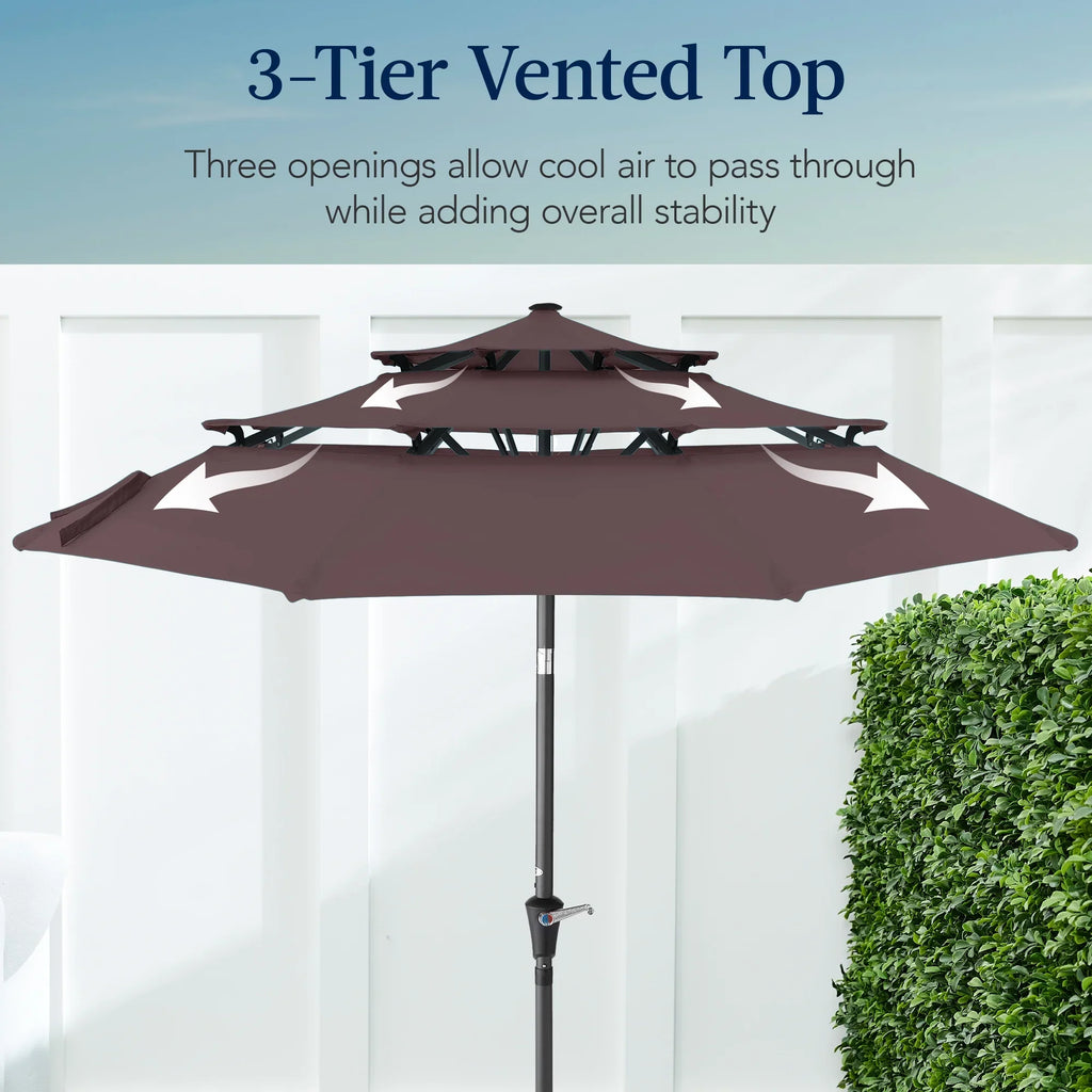 Best Choice Products 10ft 3-Tier Patio Umbrella, Market Sun Shade w/ Tilt Adjustment, Easy Crank - Red