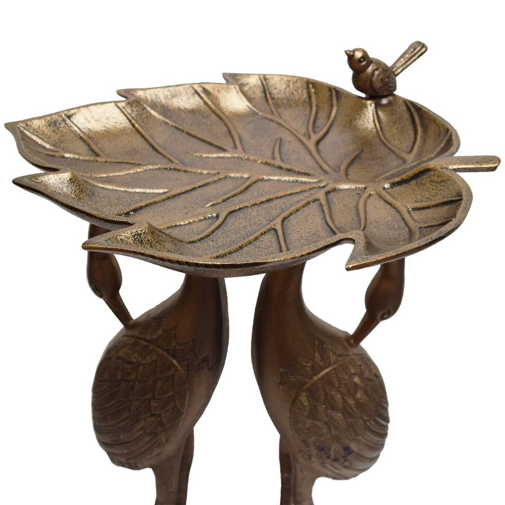 Oakland Living Corporation Cast Aluminum 30-in Twin Crane Bird Bath with Leaf Bowl Antique Pewter