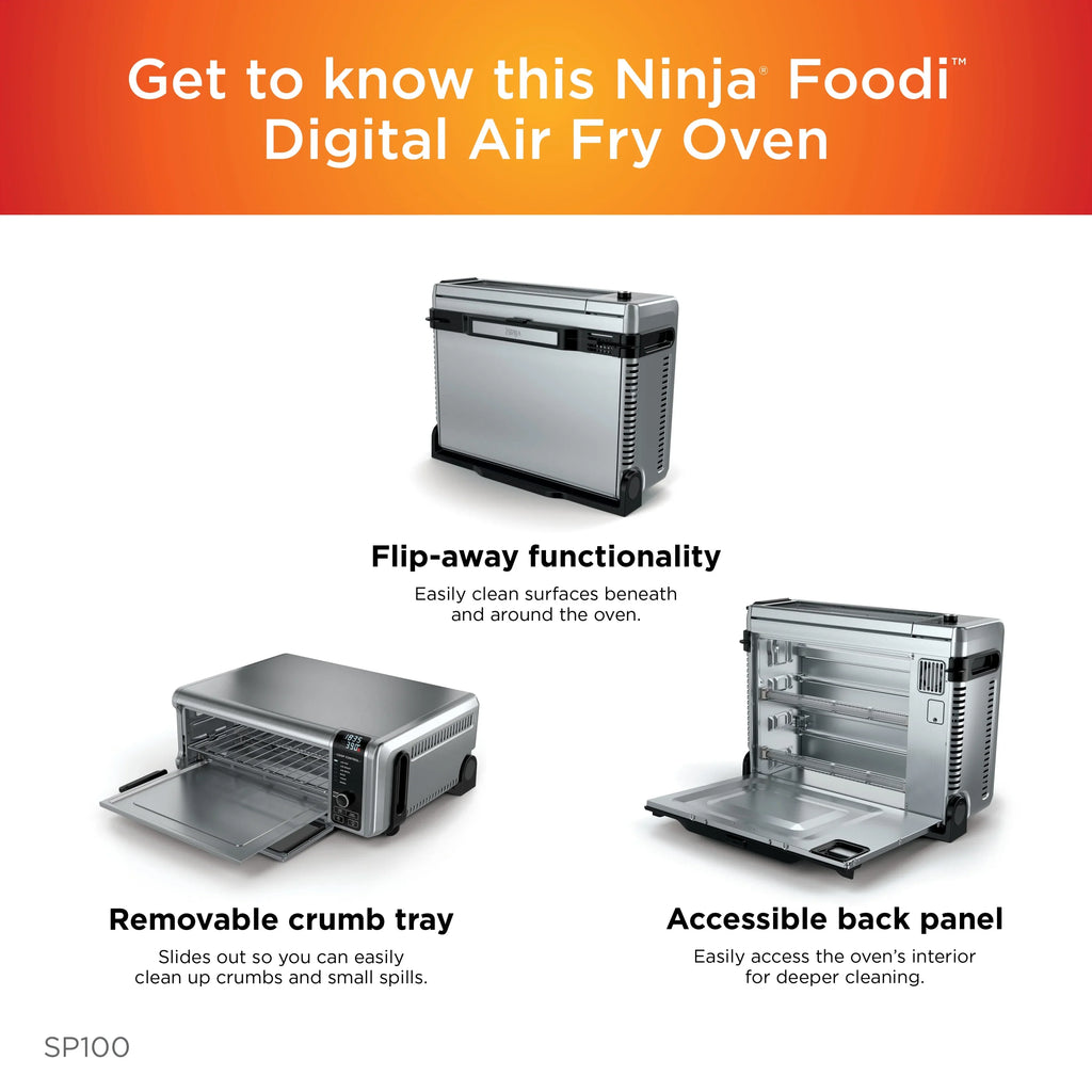 The Ninja Foodi Digital Air Fry Oven, Convection Oven, Toaster, Air Fryer, Flip-Away for Storage, 1800 watts, Stainless Steel, SP100