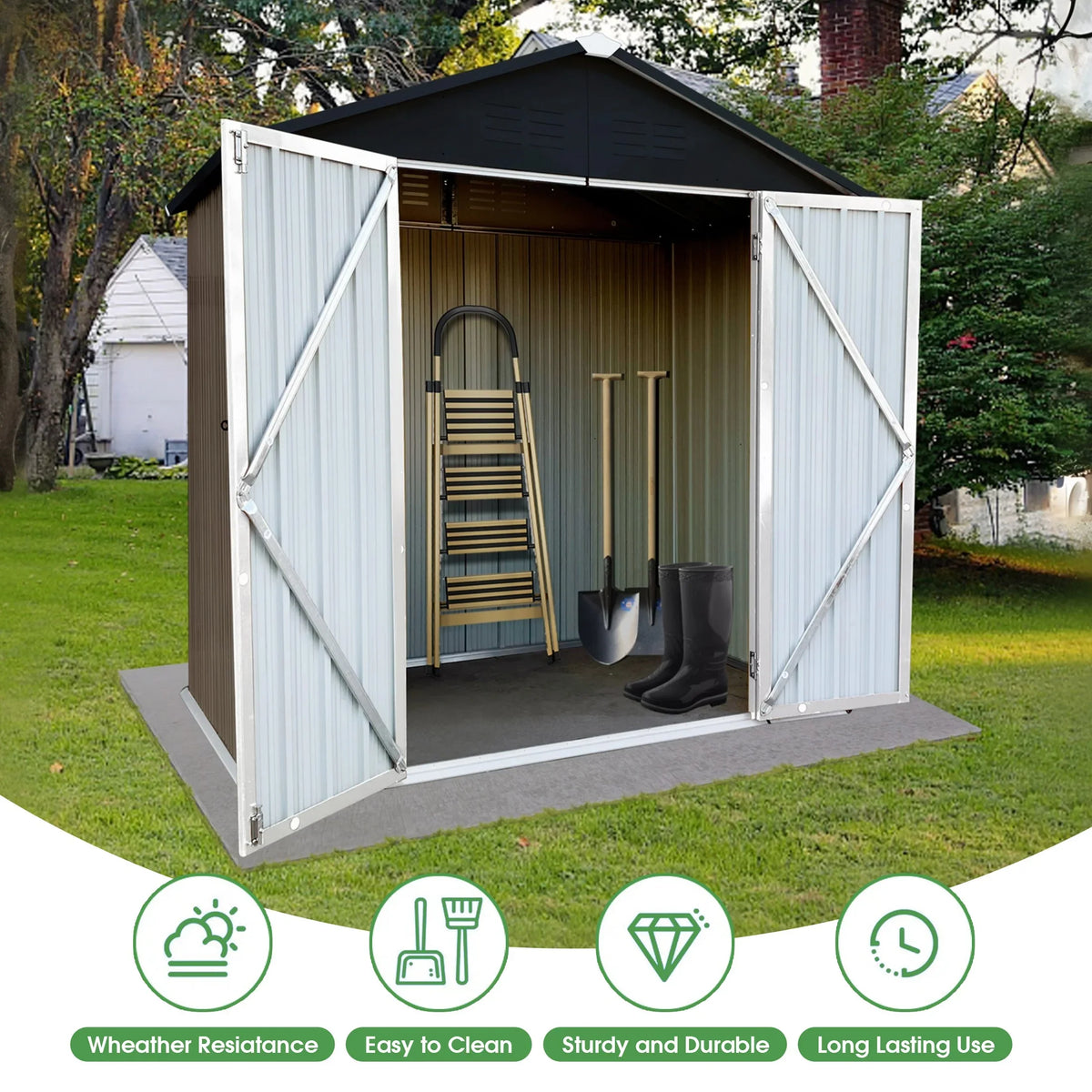 Aukfa Outdoor Storage Shed, 5 X 4 FT Metal Garden Shed, Waterproof Tool Shed for Backyard Patio, Brown