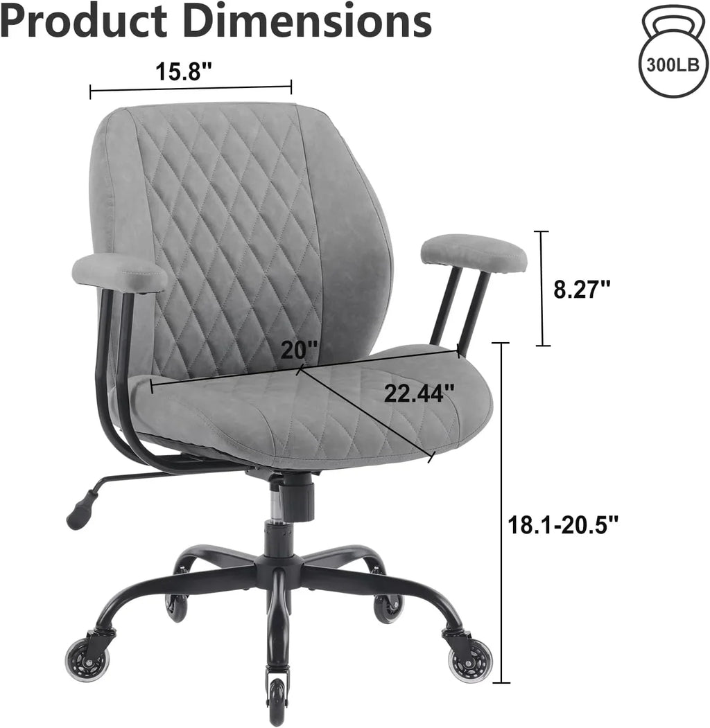QW Home Office Desk Chair Office Rubber Casters Ergonomic Computer Chair with Lumbar Support Adjustable Height Rolling Swivel Executive Task Armrests Chair. Brown Leather