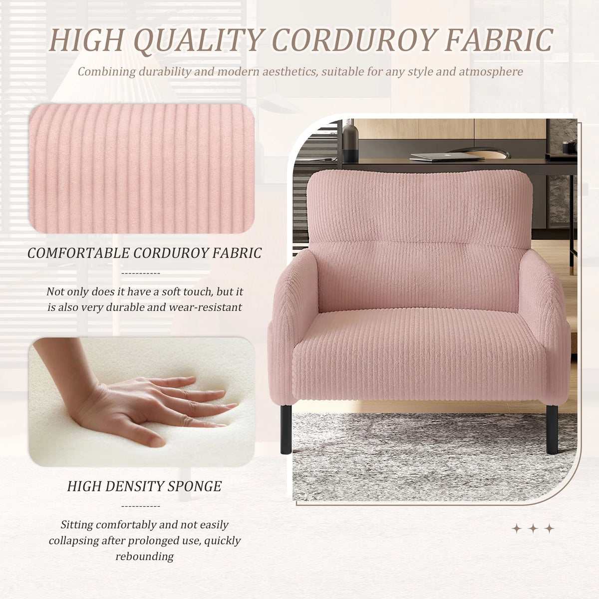 Modern Accent Chair,Armchair,Corduroy Fabric Sofa Chairs,Upholstered Armchair for Living Room,Bedroom,Office,Olive Green