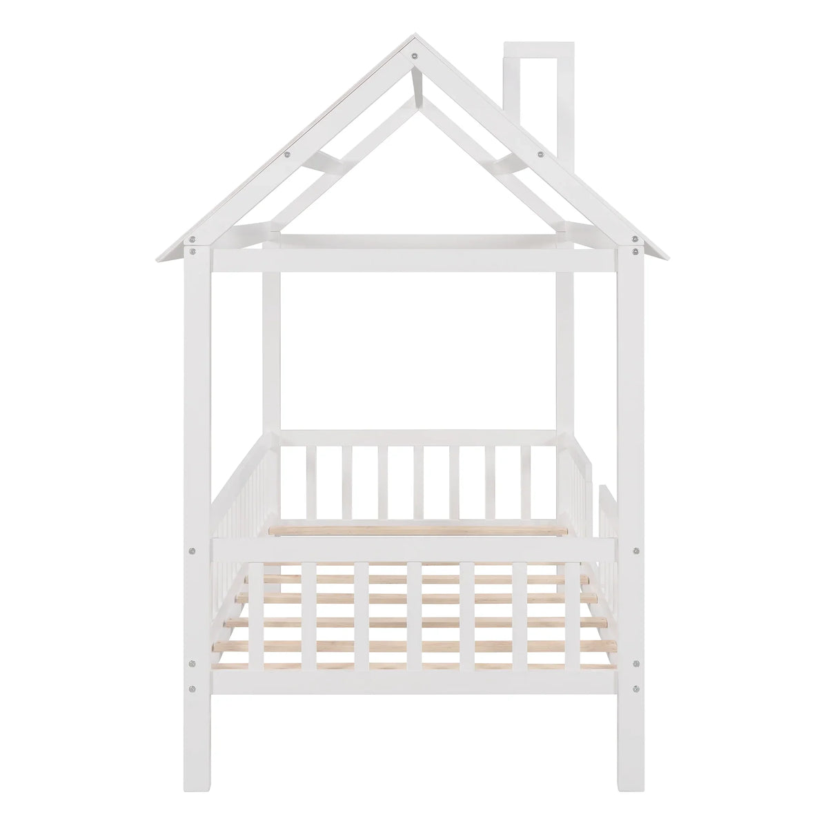 Euroco Twin Size Platform Bed, House Bed with Fence for Kids, Gray