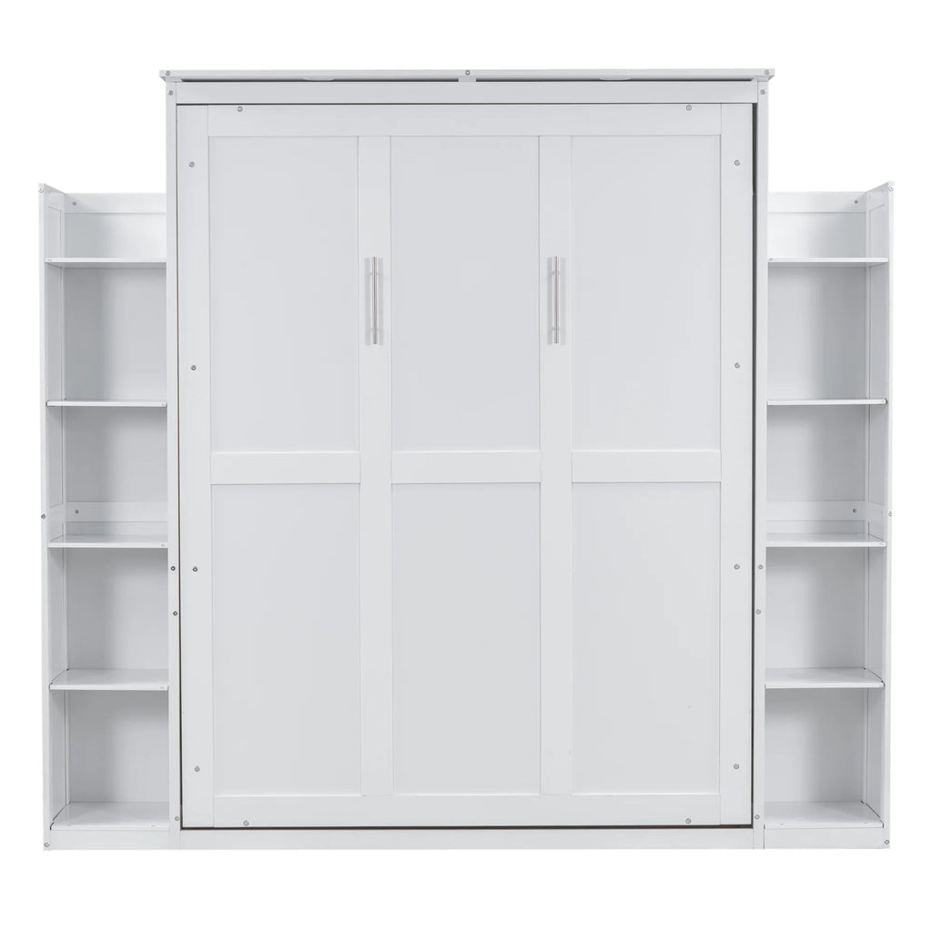 Harper & Bright Designs Full Size Murphy Bed with Shelves, Foldable Wall Bedframe w/Flexible Slats Support, Space-Saving Design, Can Be Folded Into Cabinet, White