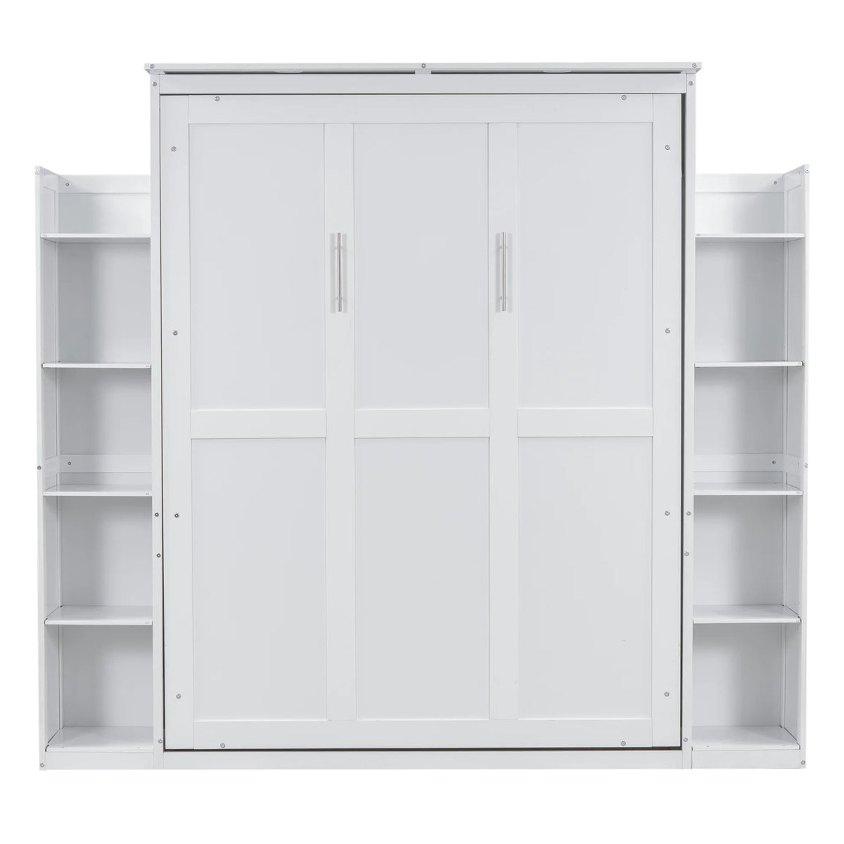 Harper & Bright Designs Full Size Murphy Bed with Shelves, Foldable Wall Bedframe w/Flexible Slats Support, Space-Saving Design, Can Be Folded Into Cabinet, White