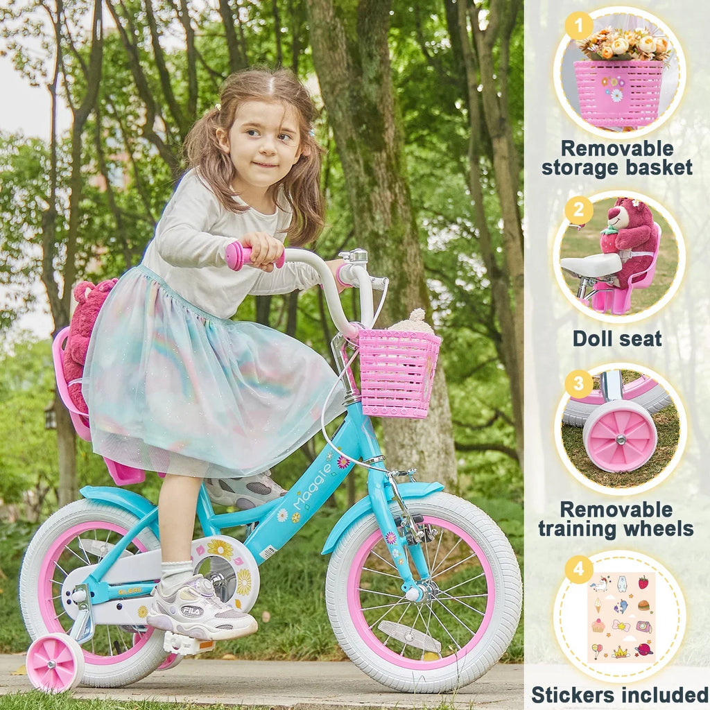 Glerc Maggie 12 inch Kids Girls Bike for Ages 2-4 Years Child, Peach