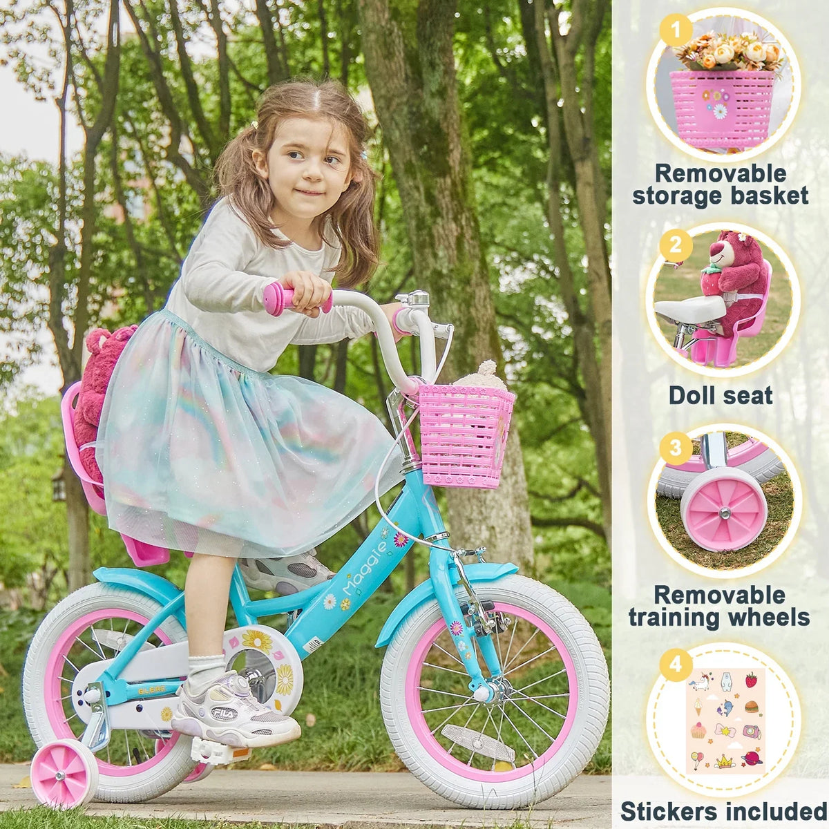 Glerc Maggie 12 inch Kids Girls Bike for Ages 2-4 Years Child, Peach