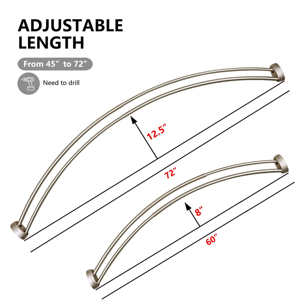 Utopia Alley Rustproof Wall Mounted Aluminum Double Curved Shower Curtain Rod, Screw Mount Rod, Secure Than Tension, Adjustable Shower Rod from 45" to 72", Includes shower liner & hooks (Bronze)