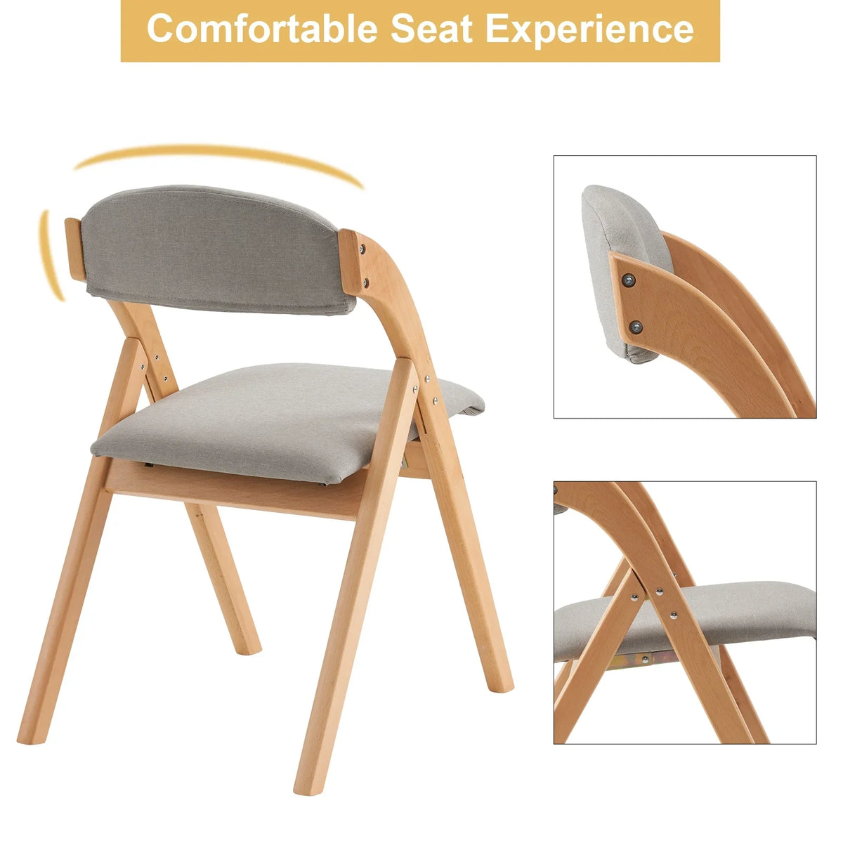 Ktaxon Folding Chairs Rubber Wood Frame Foldable Event Chairs Padded Diner Chairs for Office and Party Reading Dining Set of 2 Light Gray