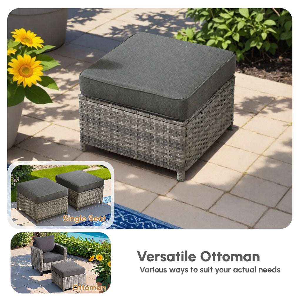 Ovios 5 Pieces Outdoor Patio Furniture Set Wicker Rattan Outdoor Conversation Comfortable Sectional Sofa with Steel Frame, Grey