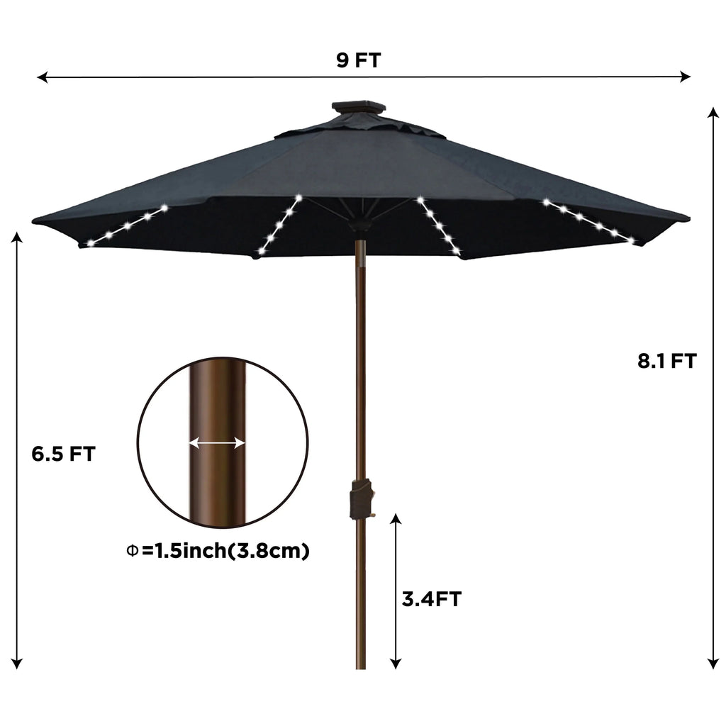 EliteShade Sunbrella Solar Umbrellas 9ft Market Umbrella with 80 LED Lights Patio Umbrellas Outdoor Table Umbrella with Ventilation and 5 Years Non-Fading Top,Ruby