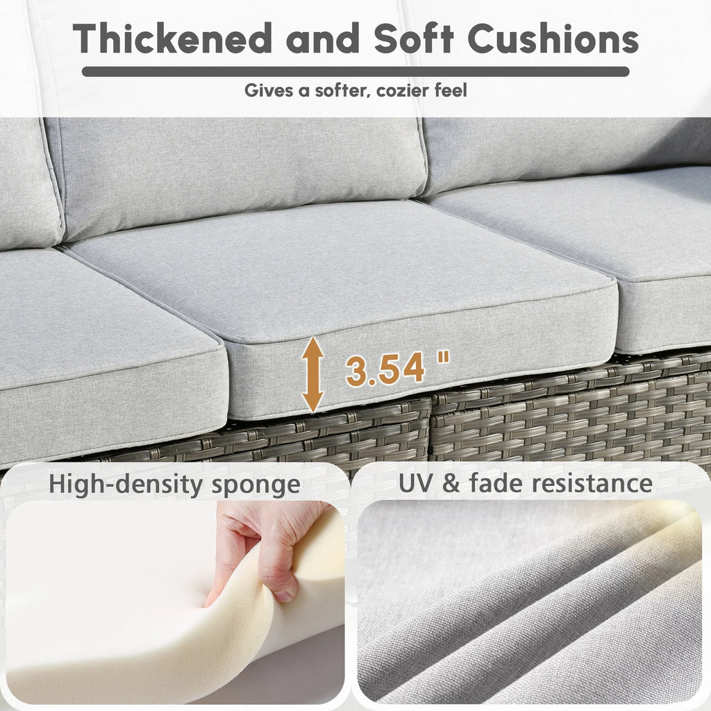 Ovios 5 Pieces Outdoor Patio Furniture Set Wicker Rattan Outdoor Conversation Comfortable Sectional Sofa with Steel Frame, Grey