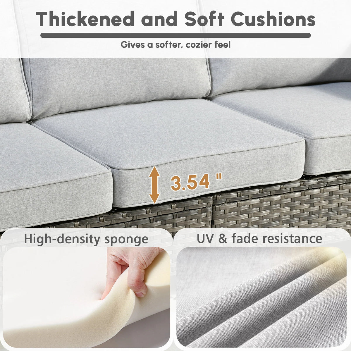 Ovios 5 Pieces Outdoor Patio Furniture Set Wicker Rattan Outdoor Conversation Comfortable Sectional Sofa with Steel Frame, Grey