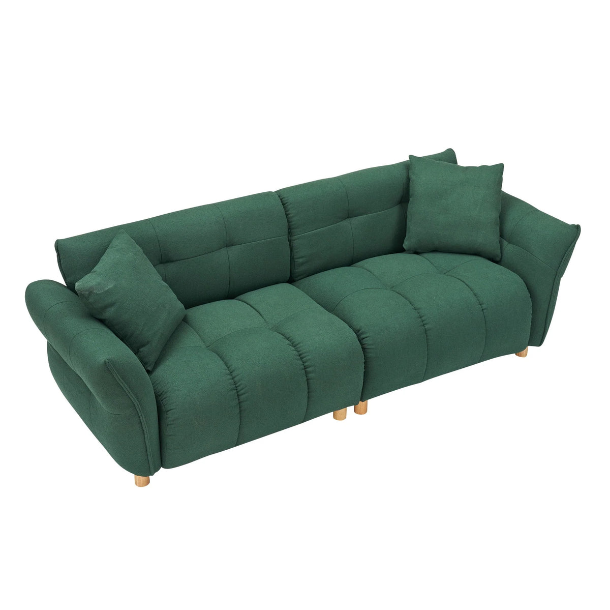 93" Sofa Couch for Living Room,Teddy Upholstered Sofa,3 Seater Couch with 2 Pillows for Apartment,Bedroom,Office,Green