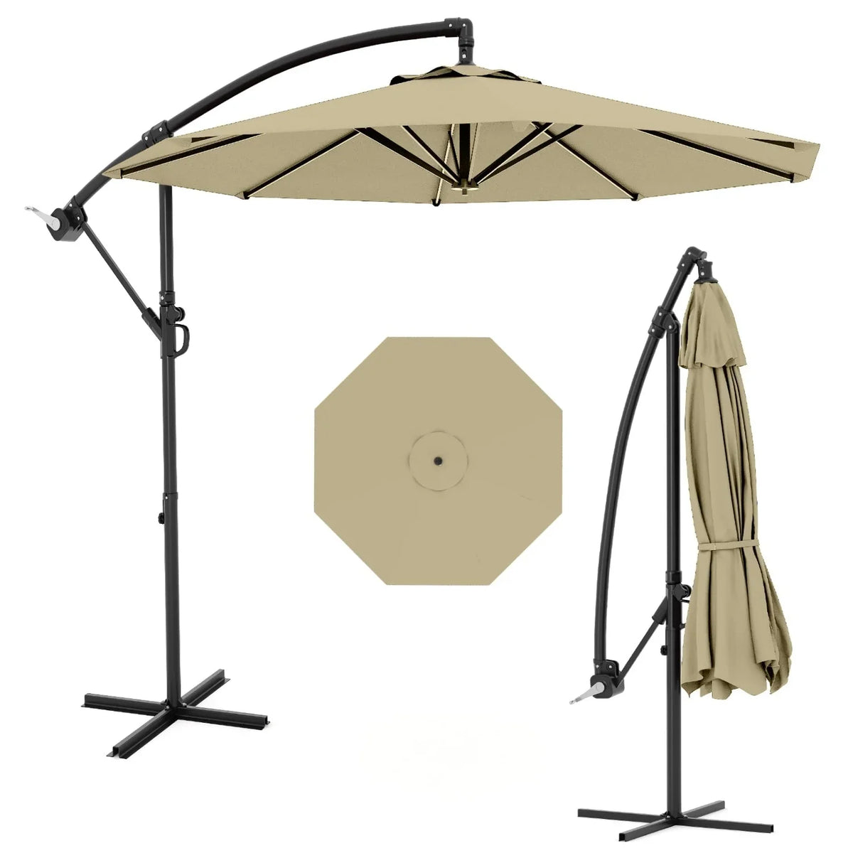 Emorefun Cantilever Umbrella, 10ft Heavy Duty Patio Umbrella with Easy Lift & Tilt Adjustment, Large Outdoor Umbrella for Deck Pool Garden Backyard, Navy Blue