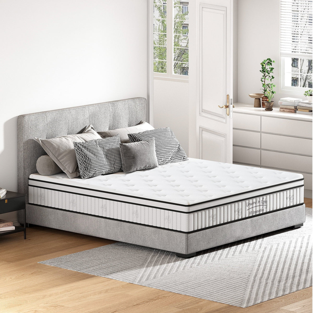 Twin Mattress,Hybrid Innerspring and Memory Foam Mattress in a Box,Medium Firm Support with Cooling Fabric,CertiPUR-US Certified,75"x39"x6",White+Blue
