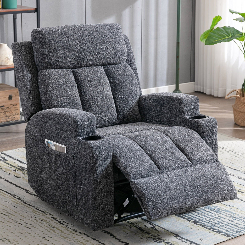 Bonzy Home Heated Manual Massage Recliner with Cup Holder Padded Breathable Fabric Recliner, Home Theater Seating"Navy