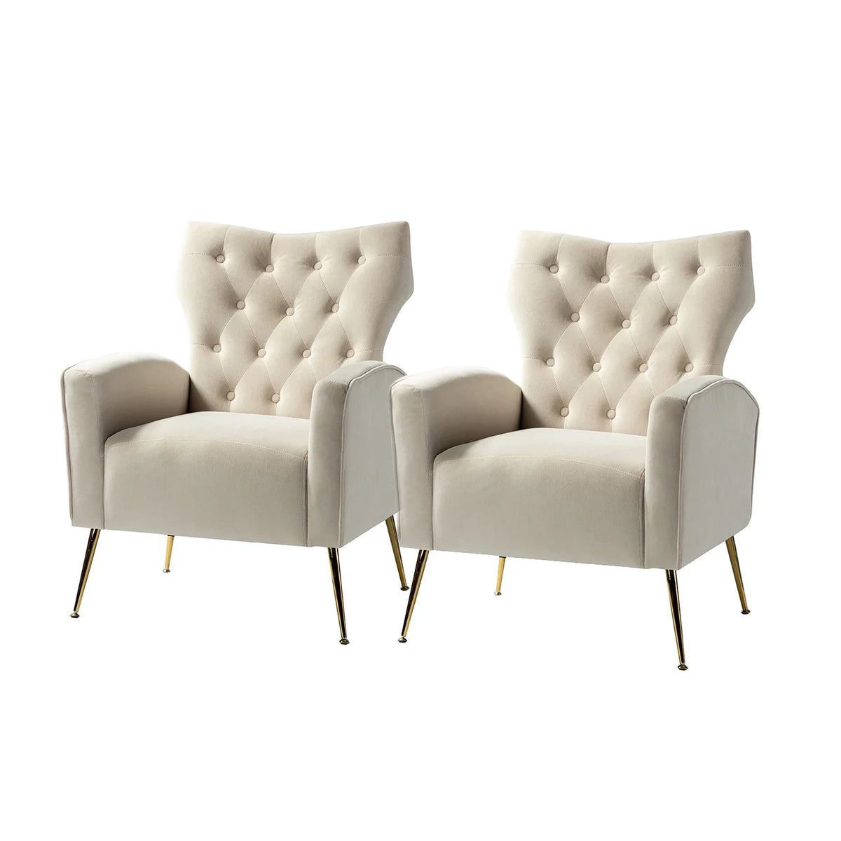 Modern Velvet Accent Chair Upholstered Sofa Armchair Button Tufted Metal Legs Adult Bedroom Home Living Room Grey