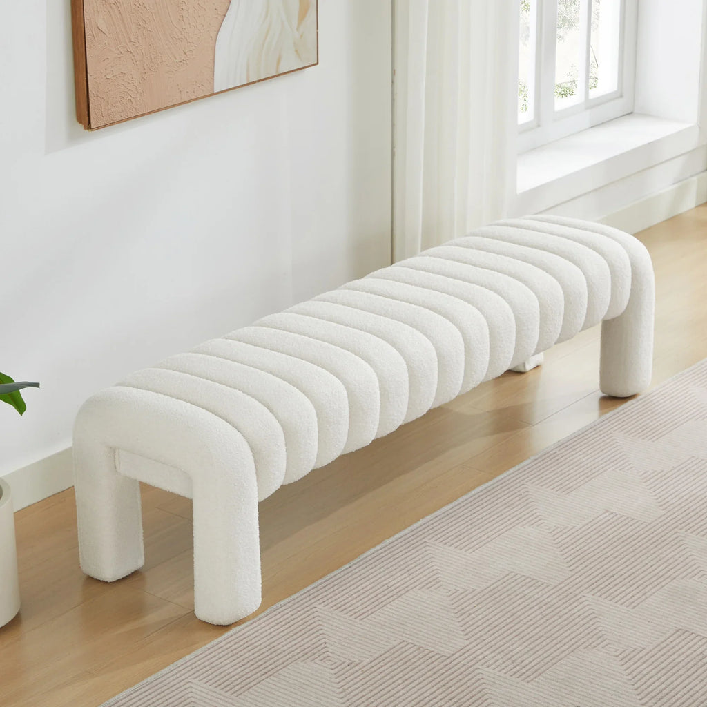 Zesthouse 63" End of Bed Bench, Linen Tufted Upholstered Ottoman Bench with Padded Seat and Solid Wood Leg, Modern Entryway Bench for Bedroom, Living Room, Beige