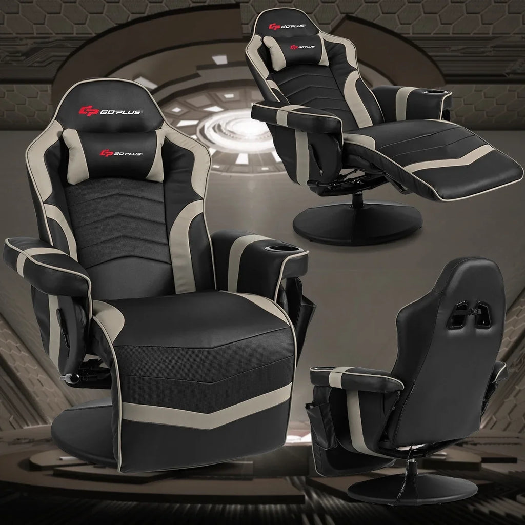 Goplus Massage Gaming Recliner Reclining Racing Chair Swivel Black