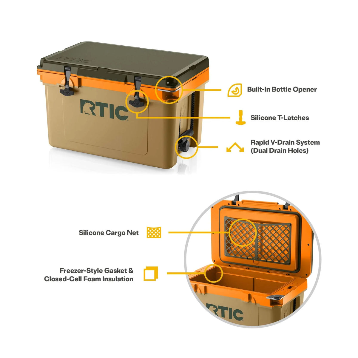 RTIC 32 QT Ultra-Light Hard-Sided Ice Chest Cooler, Fits 48 Cans, Dark Grey & Cool Grey