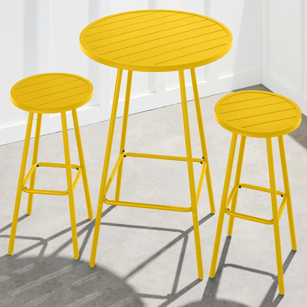 Best Choice Products 3-Piece Steel Patio Bar Height Round Bistro Set w/ Backless Stools, Slatted Design - Black