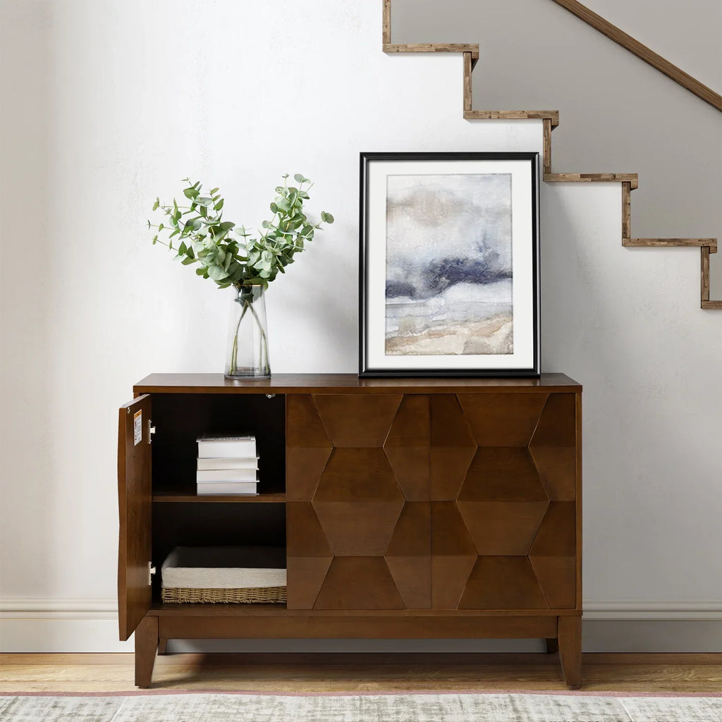 Wooden 45" Sideboard Buffet Cabinet 2 Doors with Adjustable Shelves Living Room Entryway Bedroom Walnut