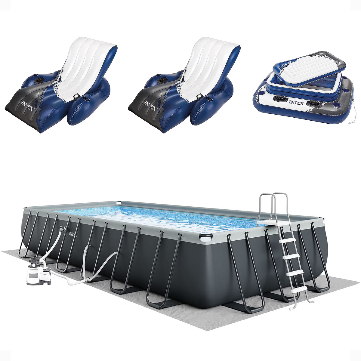 INTEX 24ft x 12ft x 52in Ultra XTR Above Ground Pool, Floats (2 Pack), & Inflatable Cooler