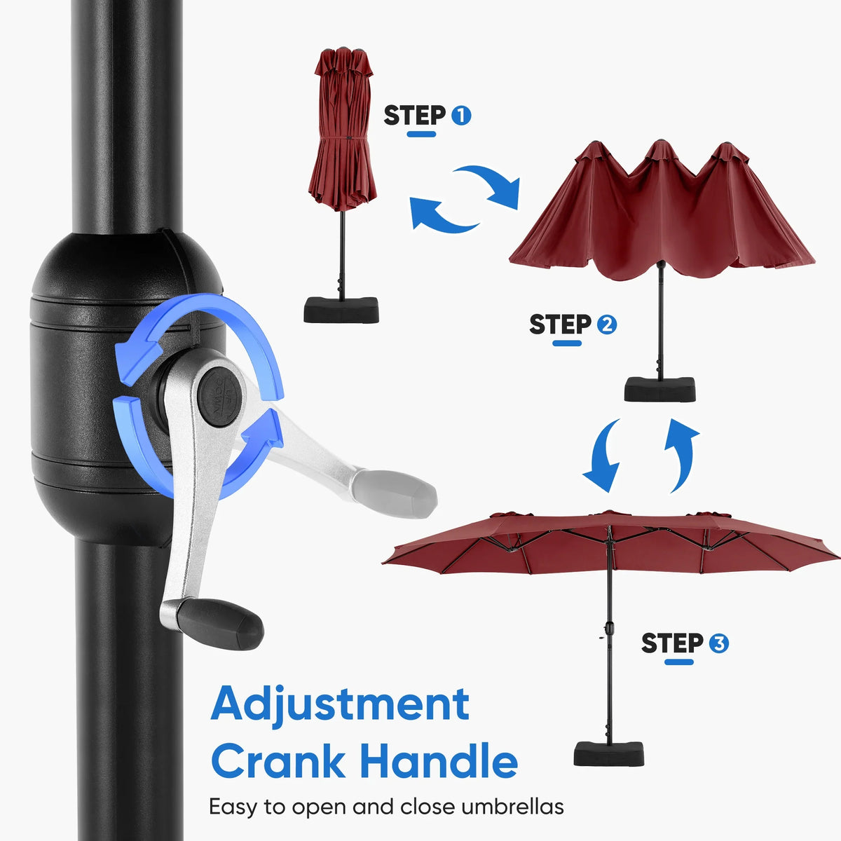 edx 15ft Patio Umbrellas (Base Included), Large Outdoor Double-Sided Rectangle Market Umbrella with Stand for Poolside, Lawn, and Backyard, Navy Blue