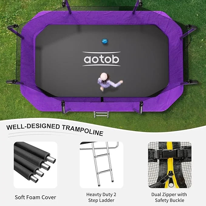 AOTOB 14X8FT Rectangle Trampoline - Perfect Outdoor Trampoline for Kids - Gymnastics Style Tranpoline with Enclosure Net - Supports Up to 440 lbs