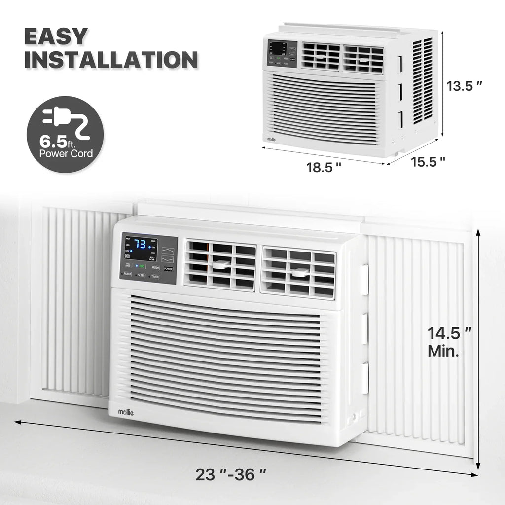 mollie 12,000 BTU 115V Window Air Conditioner, Cools Rooms up to 450 Sq.Ft., Window AC Unit with Remote Control, 24H-Timer and 3 Fan Speeds, White
