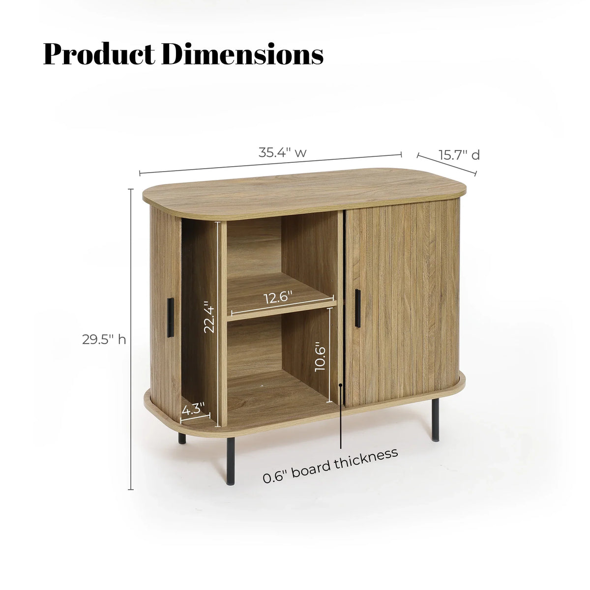 LuxenHome 35" Mid Century Modern Accent Cabinet, Small Buffet Cabinet with Sliding Door, Oak