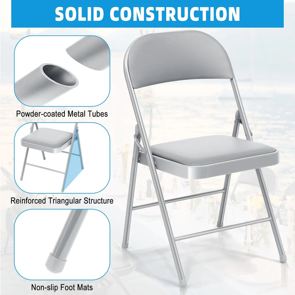 SUGIFT 4 Pack Vinyl Padded Folding Chair Portable Dining Chairs for Indoor and Outdoor