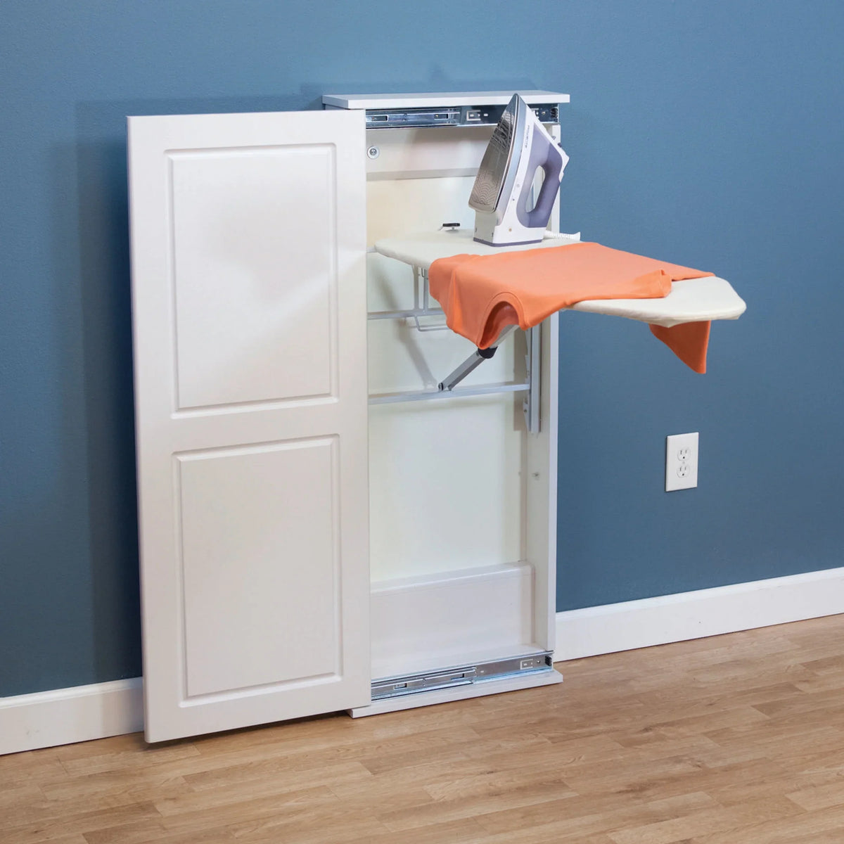 Household Essentials Iron a. n Fold Wall Ironing Board Cabinet, Built-In Ironing Board, Sturdy MDF, Melamine Cabinet, 7 Height Settings, Mounts Securely to Wall, Includes Pad with Cover, White