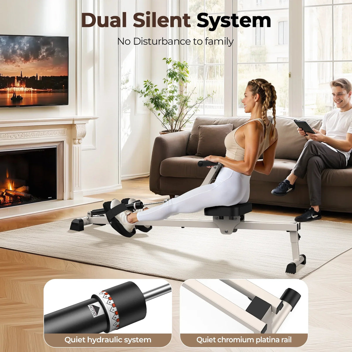 UPGO Rowing Machine Rower Exercise for Home Cardio Workouts, 12 Adjustable Resistance, Includes Digital Monitor and Comfortable Seat Cushion