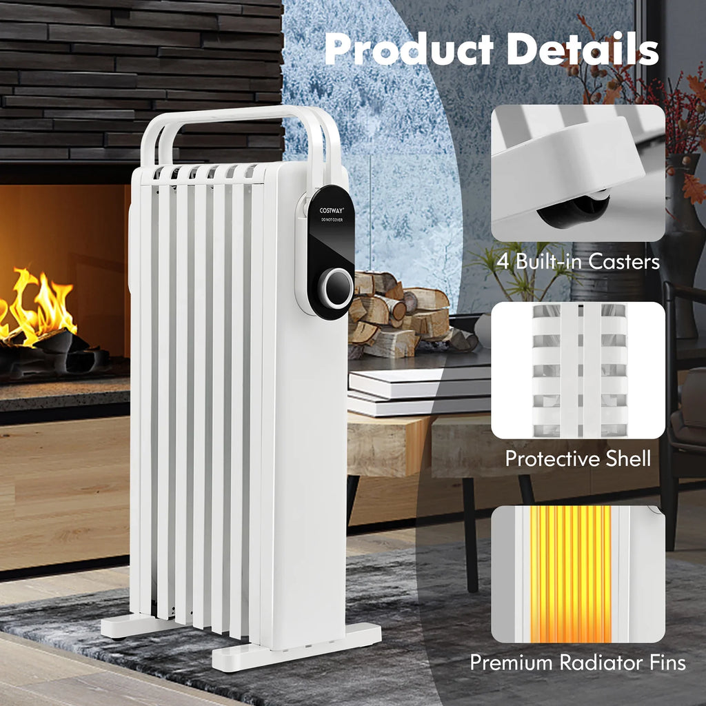 Costway 1500W Electric Space Heater Oil Filled Radiator Heater W/ Foldable Rack White