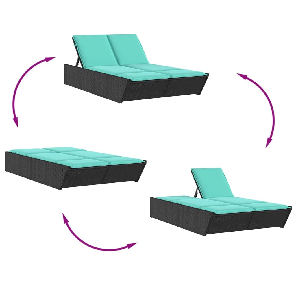 vidaXL Double Sun Lounger with Cushions Outdoor Poly Rattan Brown/Gray/Black