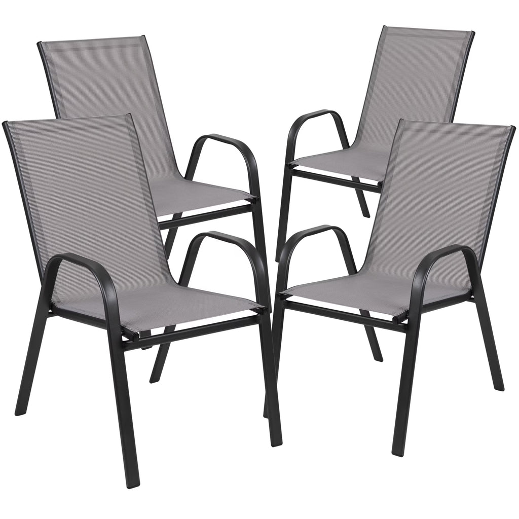 Flash Furniture Flash Furniture Brazos Series Outdoor Stackable Patio Chairs for Adults, Set of 4, Black