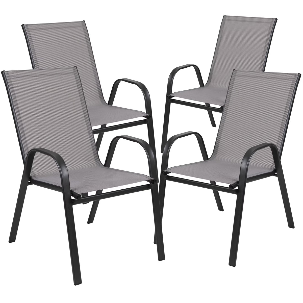 Flash Furniture Flash Furniture Brazos Series Outdoor Stackable Patio Chairs for Adults, Set of 4, Black