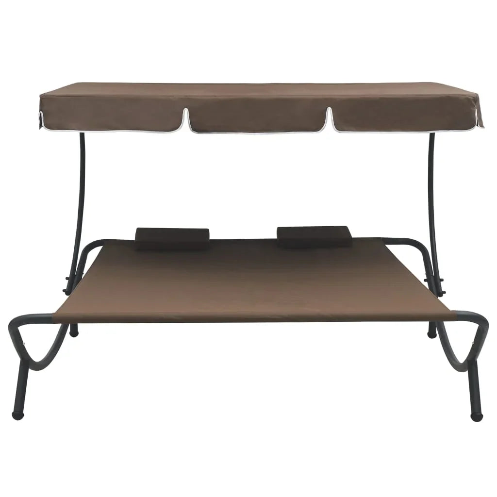 vidaXL Outdoor Double Chaise Lounge Patio Lounge Bed with Canopy and Pillows