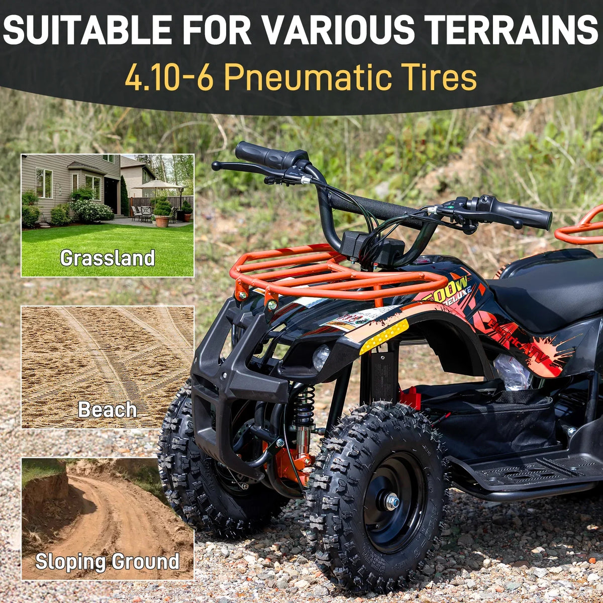 Aoemoe 500W 36V Battery-Powered Ride-On Off-Road 4-Wheeler �C 15 Mile Range, Flame
