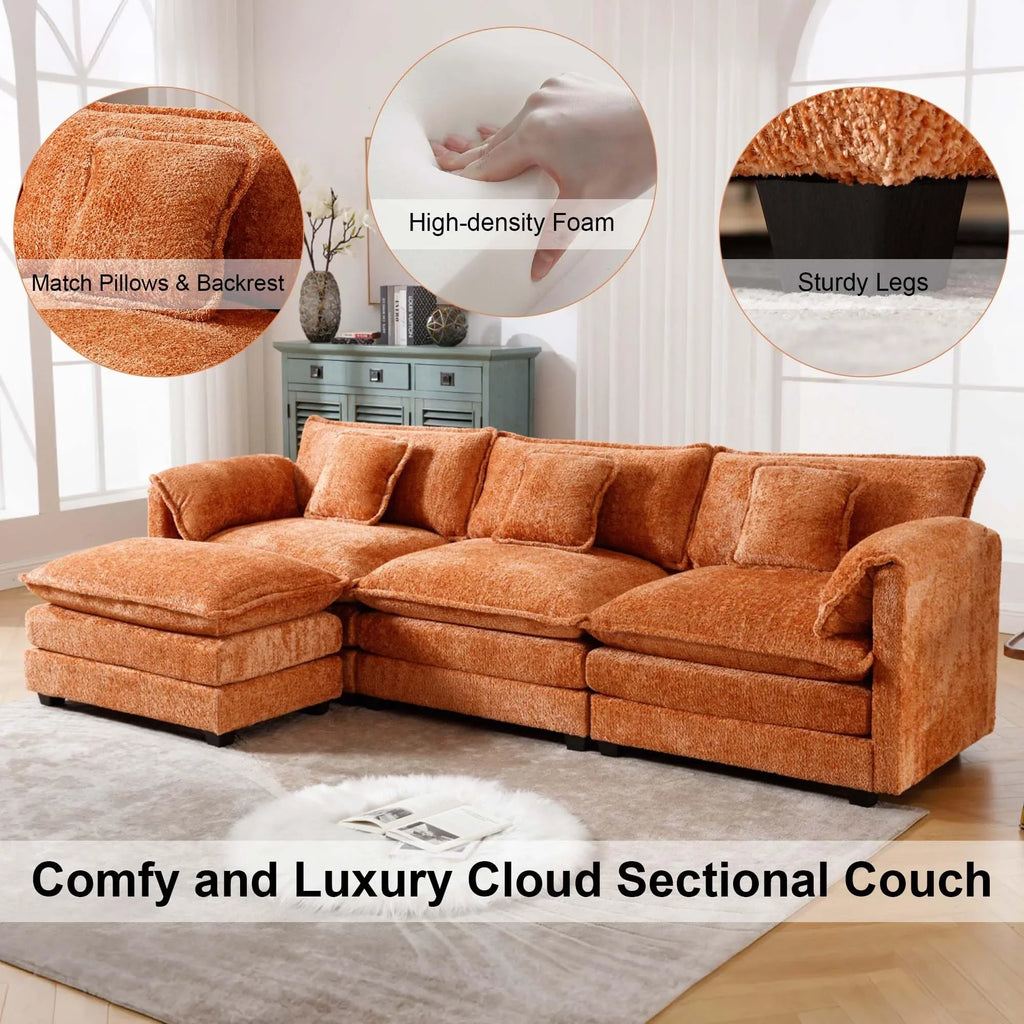 GNIXUU 112" Oversized Sectional Sofa Cloud Couch for Living Room, Modern Chenille L Shaped Couch, Comfy Boucle Modular Sofa Sleeper with Moveable Ottoman & Memory Foam (Green)