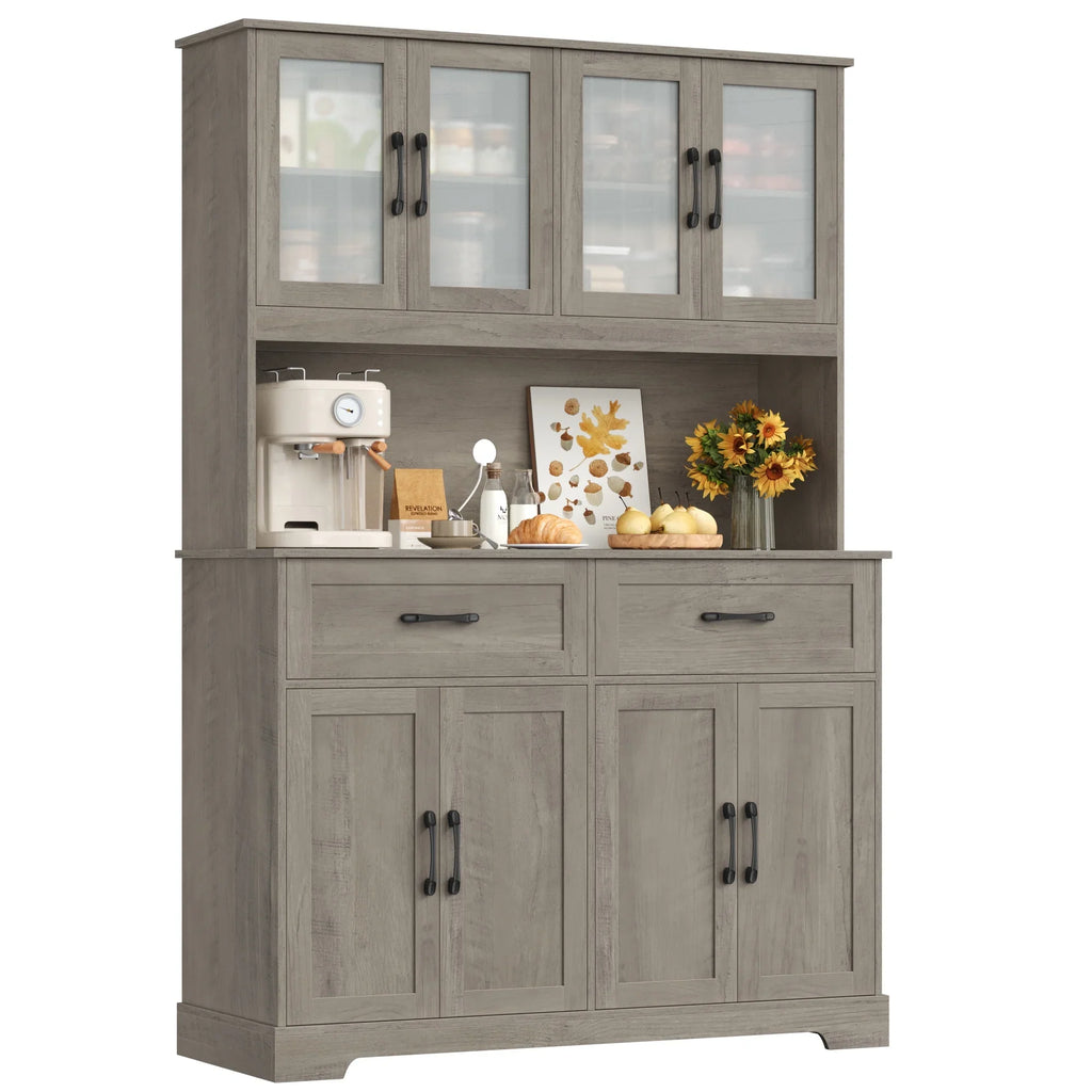 Homfa 71'' Tall 2 Drawer Kitchen Pantry Buffet Hutch, 4 Door Freestanding Cupboard Storage Cabinet, White